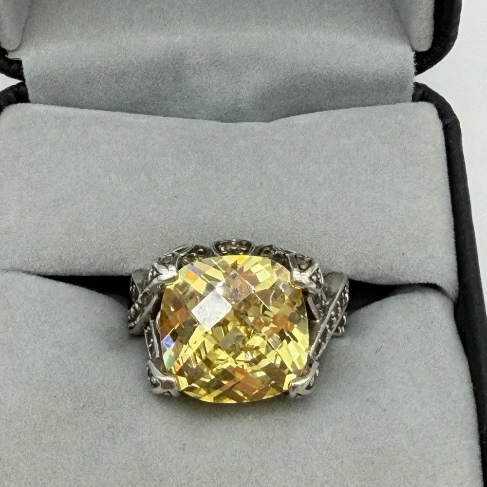 Vtg ESPO Sterling Silver Citrine‎ CZ Ring Size 6 Statement Cocktail Estate